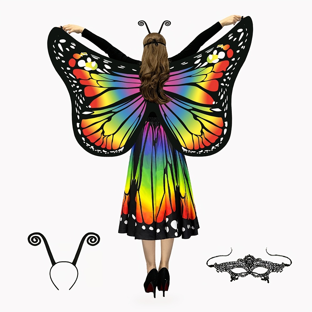 Women'S 4pcs Butterfly Costume Set with Cape, Skirt, Lace Mask And Antenna Headband - Lightweight Halloween Outfit for Christmas Parties, Carnival Parades, Cosplay Events And Masquerade Balls - Perfect Gift for Her - Image 13