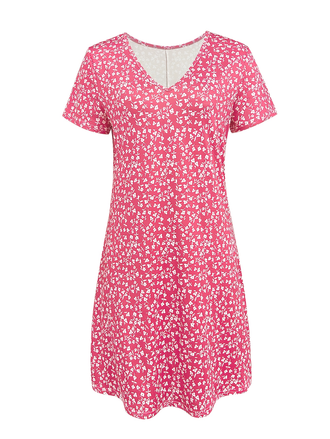 2026 Summer New Style Softcore Floral Print Dress, Pink V-Neck Design, Elevated Apparel, and Figure-Flattering, Gentle Commute Citywalk Outfit, Sweet Style, Ins-Style Trendy Women's Clothing - Image 8