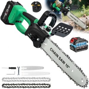 10 Inch/6 Inch Cordless Electric Chainsaw | 20V, 2*4.0Ah Lithium Batteries, 2*Chains, Charger, Efficient Cutting, for Wood Trimming, Woodworking, Landscaping, Yard Pruning - TEGATOK