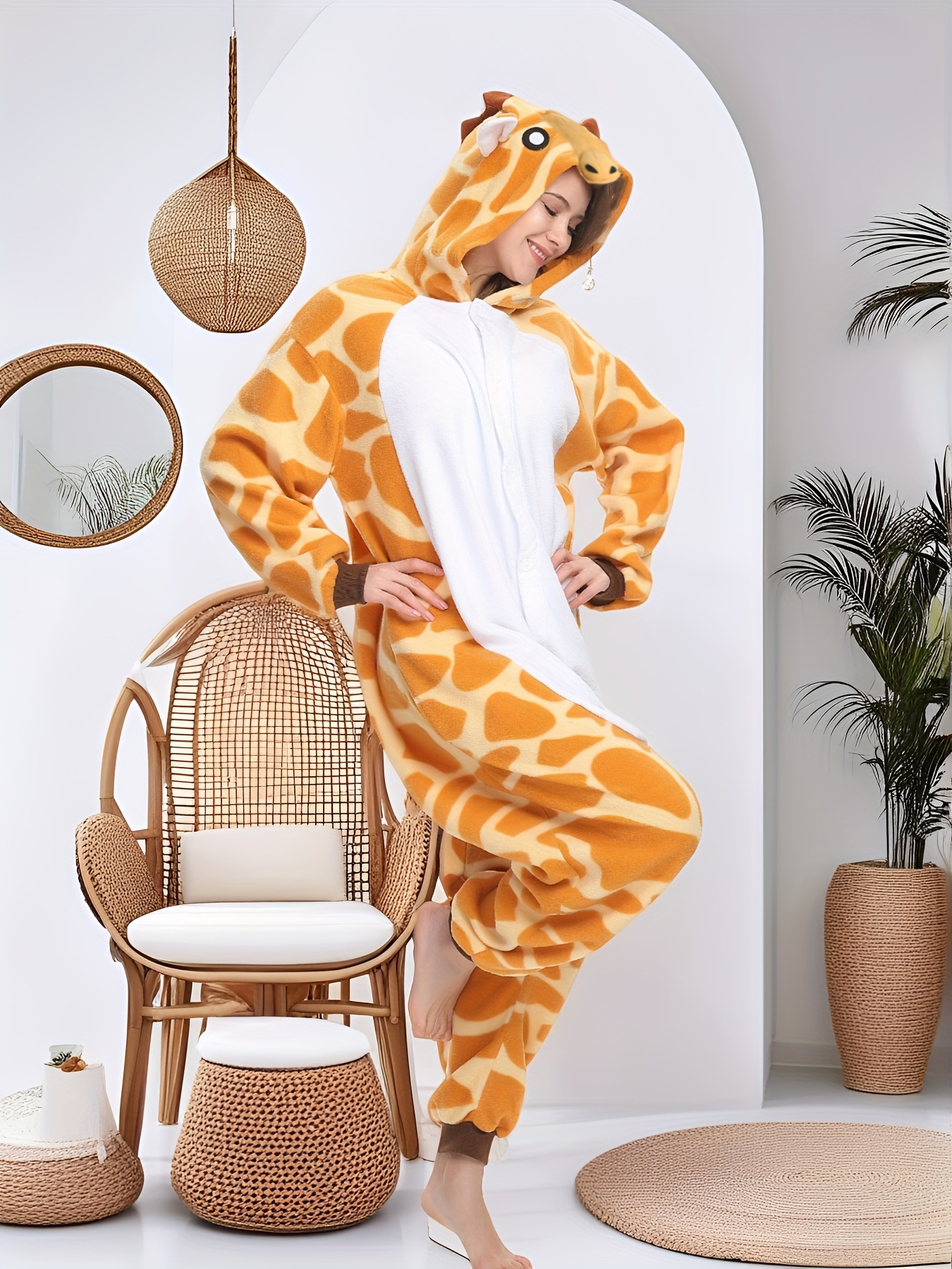 Women's Adult Cartoon Jumpsuit Giraffe, Animal 1pc Pajamas Women Sleepwear, Perfect for Halloween, Christmas and All Seasons Role Play Costumes, Soft and Comfortable Cartoon Dress-Up Bodysuit - Image 5