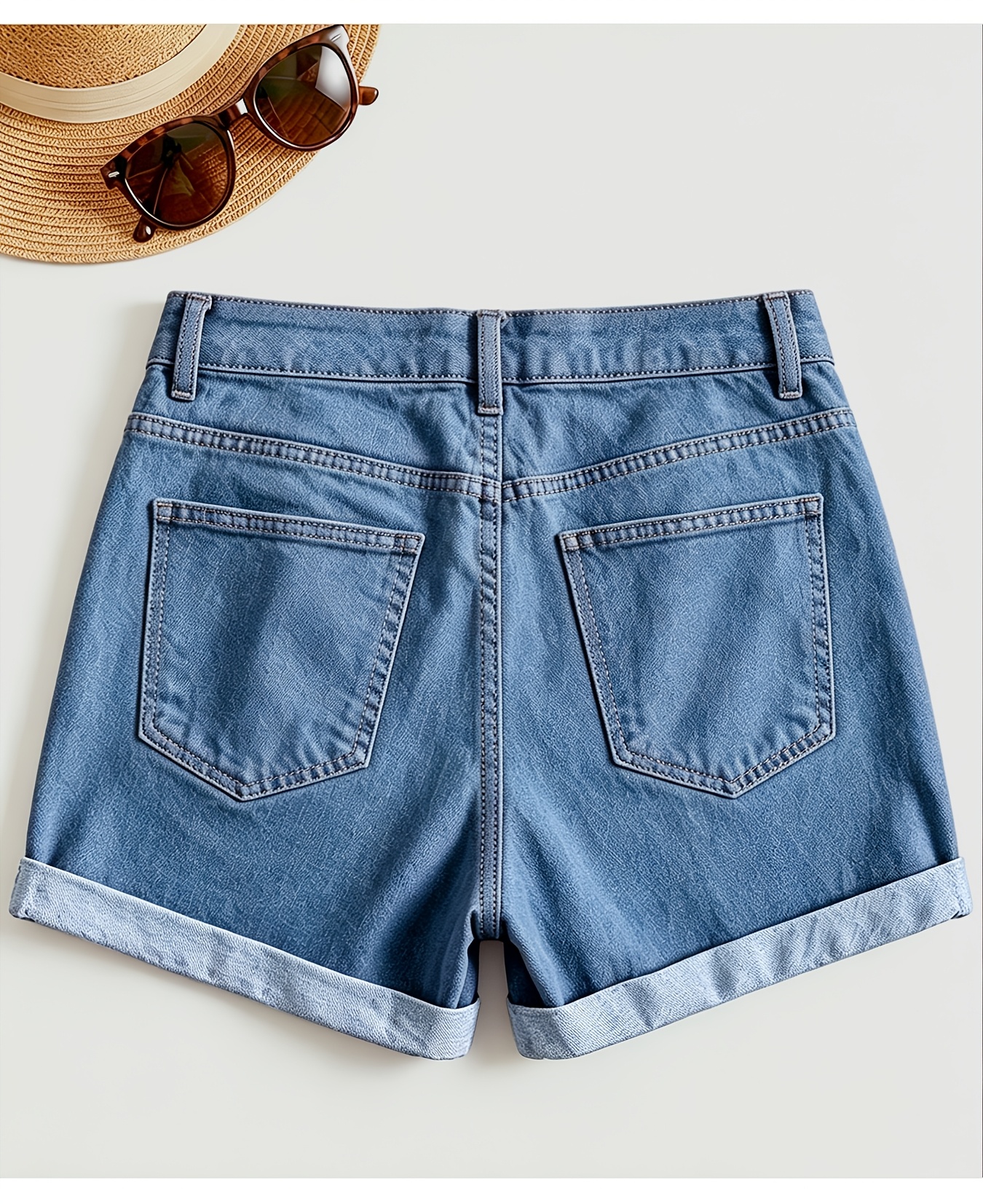 Women's 2026 New Fashion Stretchy Loose Short Jeans, High Waisted Tummy Control Jeans, Washed Solid Color Denim Shorts with Pockets, Elegant Ladies' Outfit, Baggy Comfortable Cutting Pantalones, Casual Pants for Work, Travel and Office Wear.