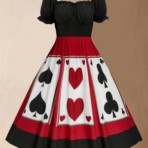 [Vintage Ball Gown] Women'S Halloween Ball Gown with a Card-Themed Large Skirt, Vintage Dress.