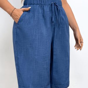 [Printed Pants - Not Faux Denim Fabric]Imitation Faux Denim, Solid Color Belt Pocket Loose Casual Shorts Loose Wide-Leg Shorts Shorts Women'S Shorts Women'S Shorts Casual Shorts Resort Wear Women'S Summer Outfits Shorts [ASD]