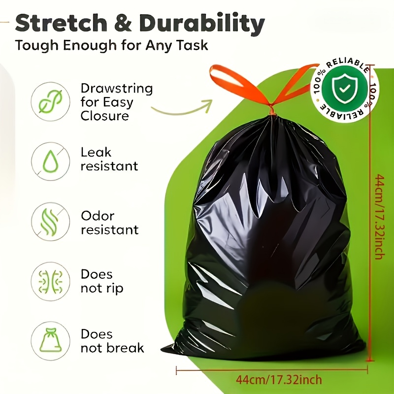 1Roll/200pcs Thickened Leak-Proof Drawstring Black Trash Bags, Suitable for Home, Office, Kitchen, Bathroom, Outdoor, Commercial Use - Compatible with Trash Cans And Bins, Kitchen Waste Disposal, Safe Drawstring Closure