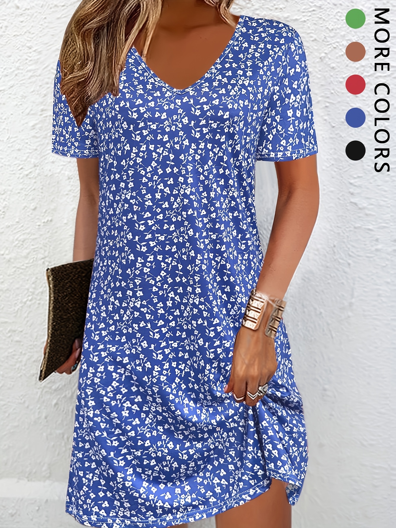 2026 Summer New Style Softcore Floral Print Dress, Pink V-Neck Design, Elevated Apparel, and Figure-Flattering, Gentle Commute Citywalk Outfit, Sweet Style, Ins-Style Trendy Women's Clothing - Image 5