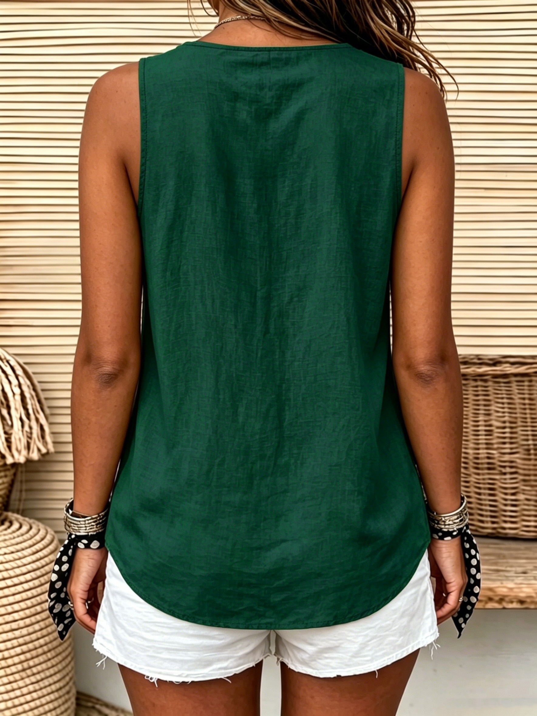 Women'S Casual Sleeveless Top, V-Neck Button-Up Vest Style, Solid Color Loose Fit Blouse, Suitable for Beach Casual And Daily Wear - Image 10