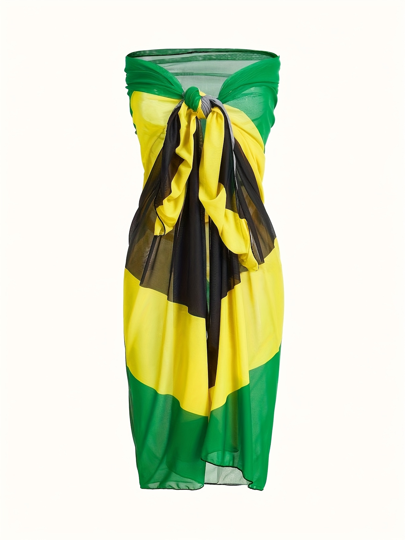 Plus Size One-Piece New Beach Vacation Jamaican Style Mesh Sheer Cover-Up - Image 5