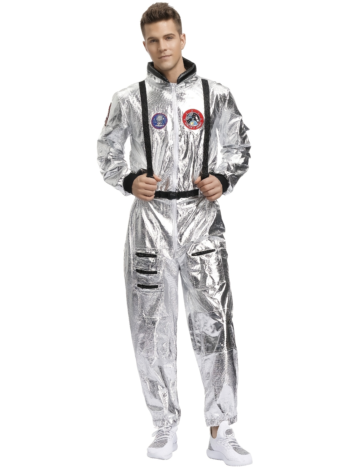 Men'S Silver Astronaut Costume Adult Spaceman Jumpsuit Space Explorer Suit for Halloween Party Role Play - Image 4