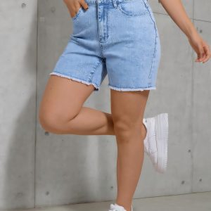 Women's Plus Size Fashion Distressed Snowflake Frayed Hem Stretch Denim Shorts