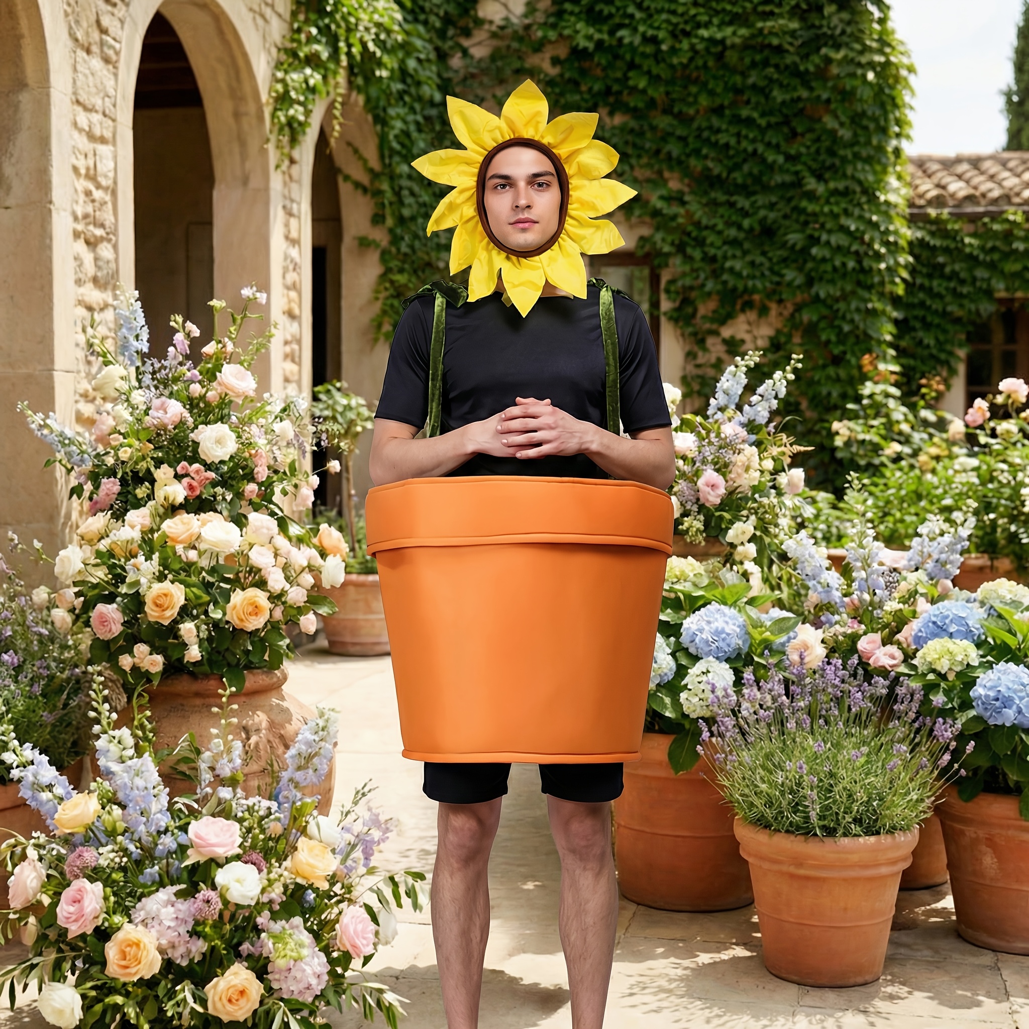 Plus Size Two-Piece Unisex Funny Sunflower Costume Potted Plant Flower Pot Halloween Christmas Carnival Reading Festival