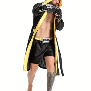 Halloween Adult Men And Women Couple Cosplay Boxing Game Suit, Battle Robe Sports Set, Boxer Warrior Costume Hooded Cloak, Free Fighting Combat Sanda Competition Appearance Battle Robe