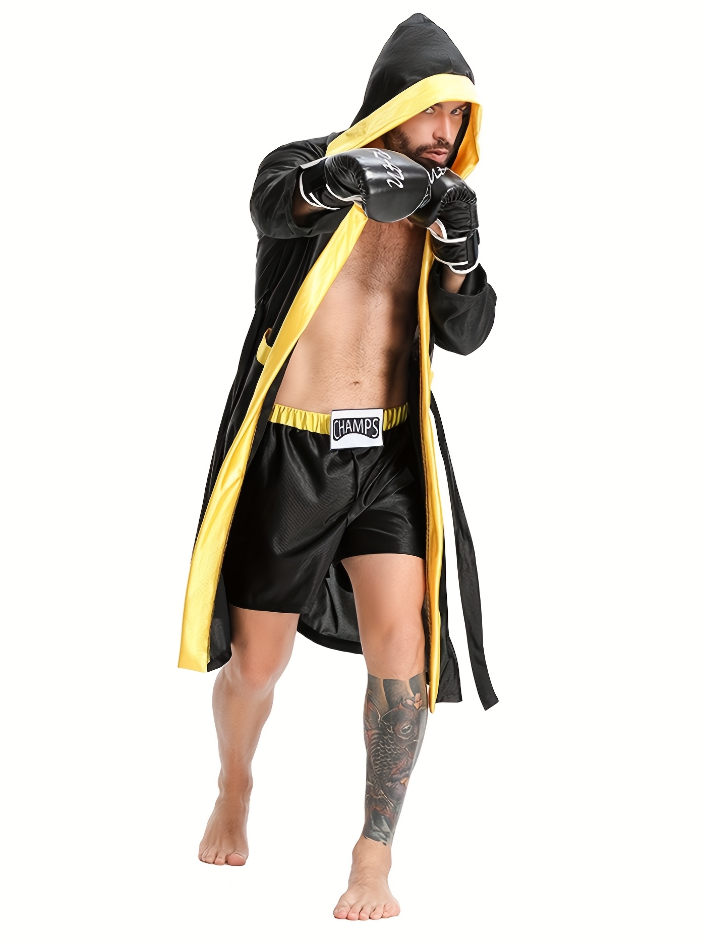 Halloween Adult Men And Women Couple Cosplay Boxing Game Suit, Battle Robe Sports Set, Boxer Warrior Costume Hooded Cloak, Free Fighting Combat Sanda Competition Appearance Battle Robe
