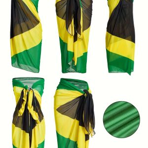 Plus Size One-Piece New Beach Vacation Jamaican Style Mesh Sheer Cover-Up