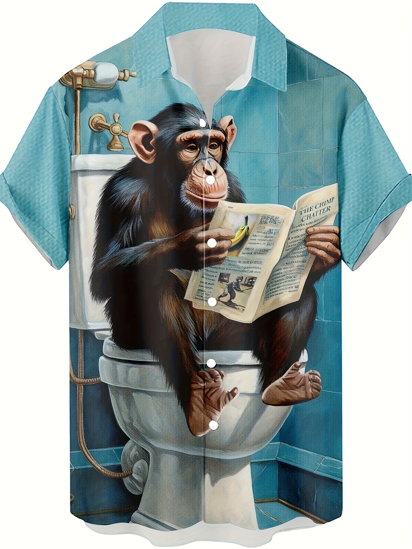 Funny Gorilla Reading Newspaper Pattern 3D Printed Men's Shirt, Fashionable Casual Hip-Hop Rock Streetwear Hawaiian Shirt