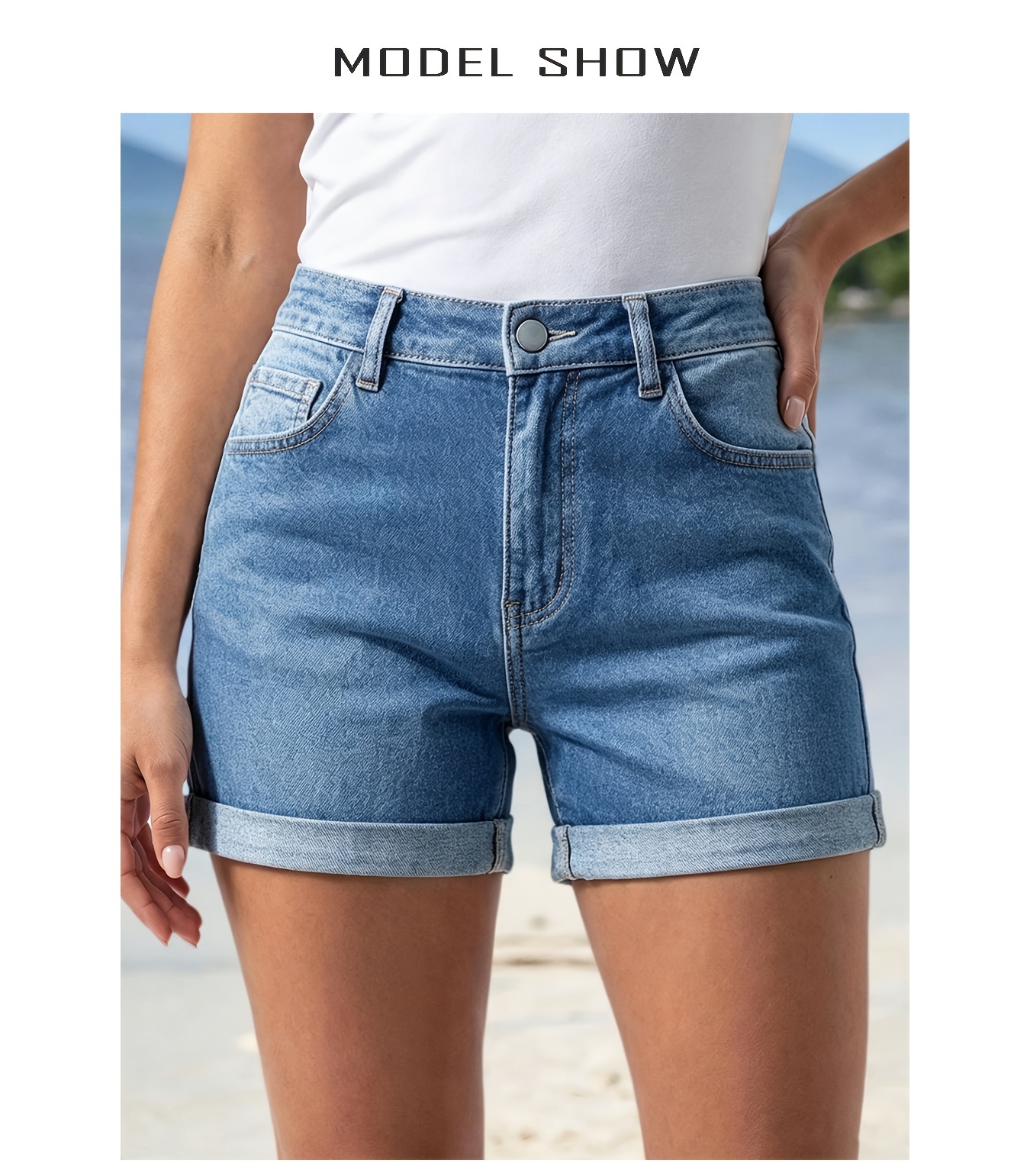 Women's 2026 New Fashion Stretchy Loose Short Jeans, High Waisted Tummy Control Jeans, Washed Solid Color Denim Shorts with Pockets, Elegant Ladies' Outfit, Baggy Comfortable Cutting Pantalones, Casual Pants for Work, Travel and Office Wear.