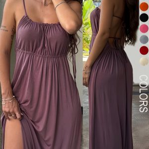 Backless Camisole Long Home Dress, Wearable as Outerwear or Vacation Loungewear, Long Loose Sleepwear, Two-Way Styling! A Relaxed Camisole Maxi Dress Suitable for Both Home and Vacation Wear