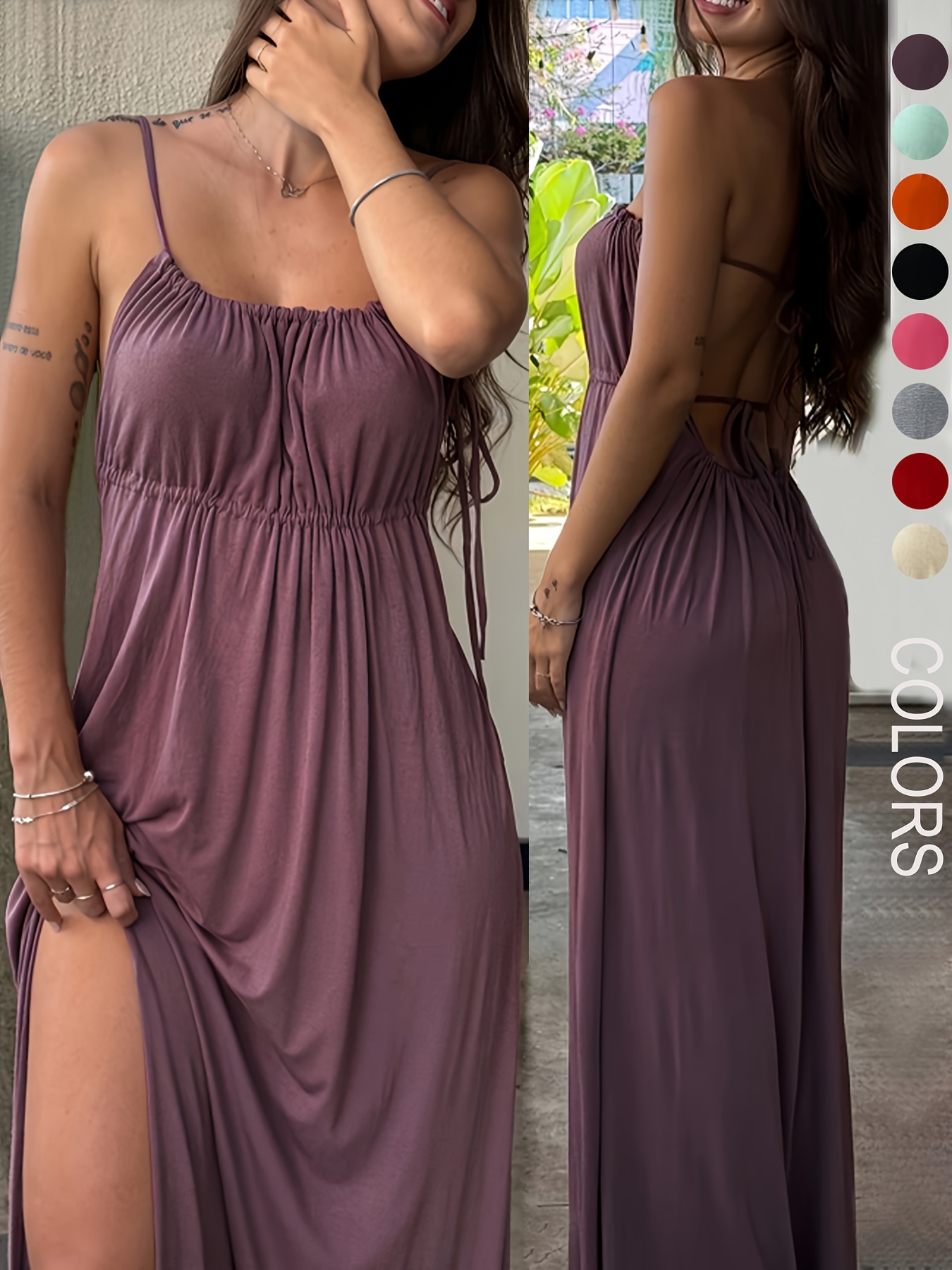 Backless Camisole Long Home Dress, Wearable as Outerwear or Vacation Loungewear, Long Loose Sleepwear, Two-Way Styling! A Relaxed Camisole Maxi Dress Suitable for Both Home and Vacation Wear