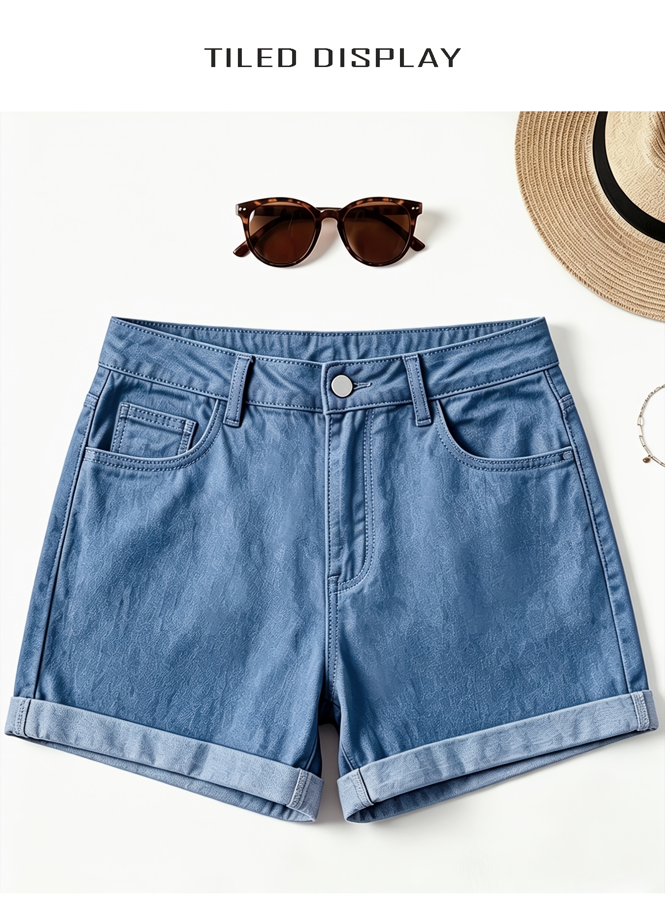 Women's 2026 New Fashion Stretchy Loose Short Jeans, High Waisted Tummy Control Jeans, Washed Solid Color Denim Shorts with Pockets, Elegant Ladies' Outfit, Baggy Comfortable Cutting Pantalones, Casual Pants for Work, Travel and Office Wear.