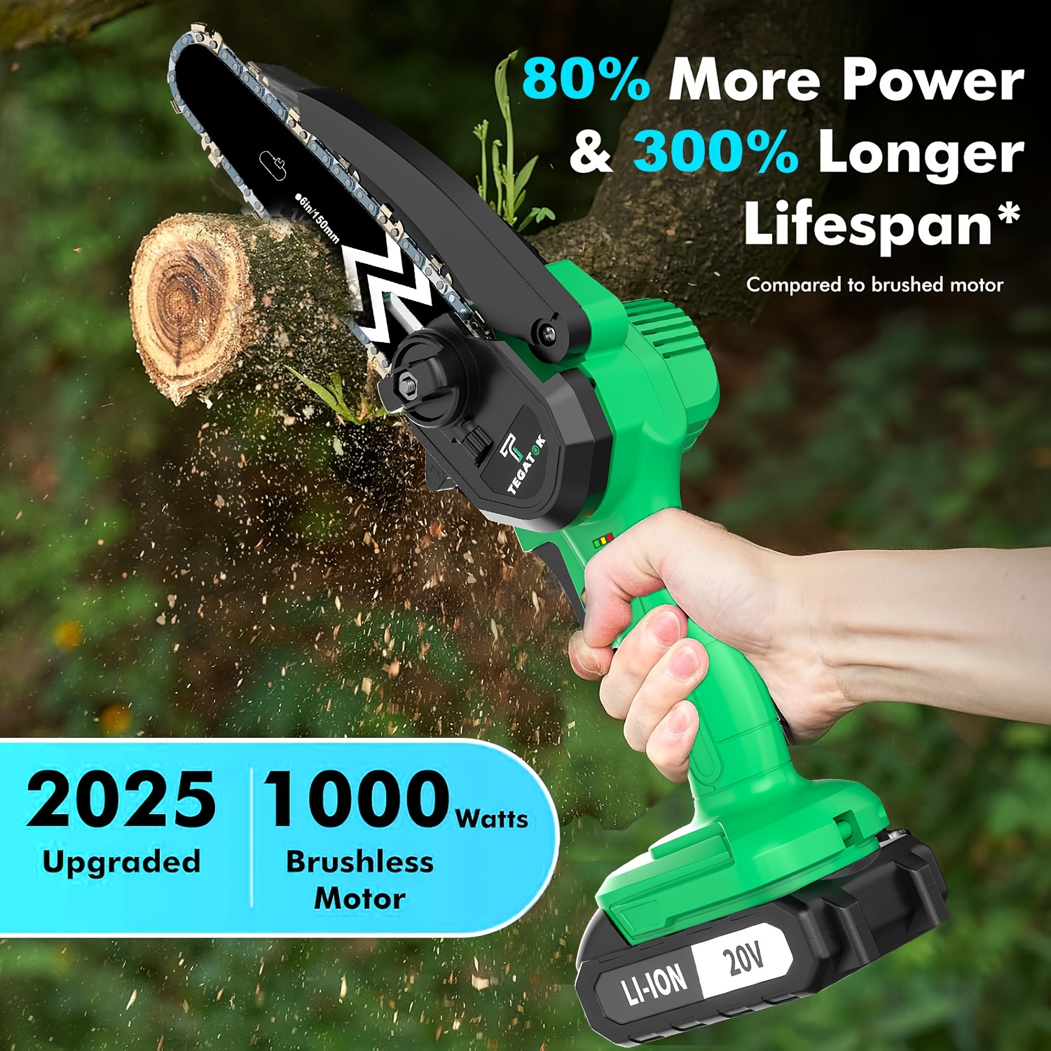 10 Inch/6 Inch Cordless Electric Chainsaw | 20V, 2*4.0Ah Lithium Batteries, 2*Chains, Charger, Efficient Cutting, for Wood Trimming, Woodworking, Landscaping, Yard Pruning - TEGATOK