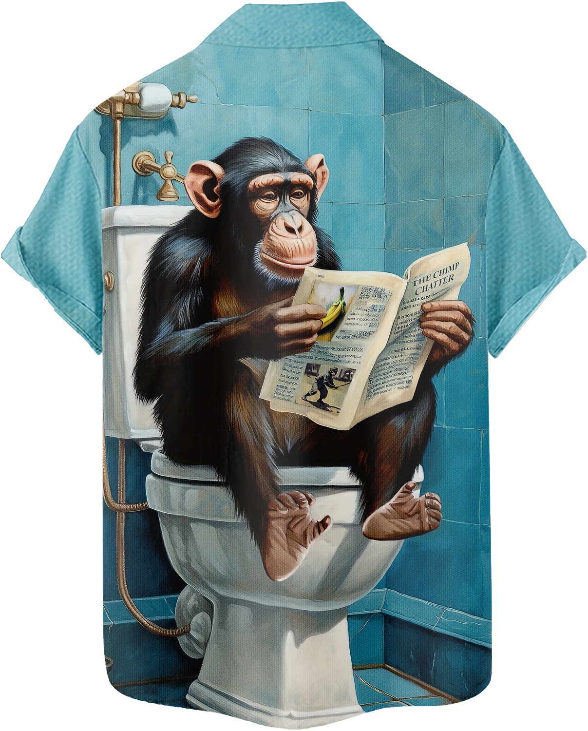 Funny Gorilla Reading Newspaper Pattern 3D Printed Men's Shirt, Fashionable Casual Hip-Hop Rock Streetwear Hawaiian Shirt