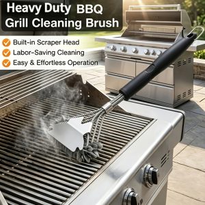 Heavy Duty Long Handle BBQ Grill Brush - Stainless Steel BBQ Cleaning Brush Additions, Suitable for Deep Scrubbing Brush for Cast Iron Grill Continuous Coil No Loose Bristles