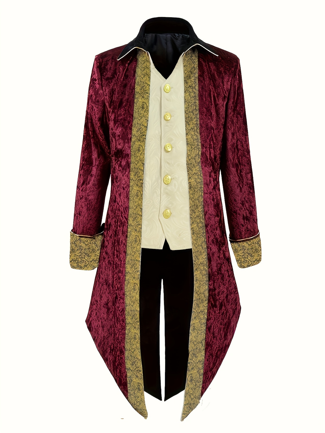 Men's Vintage Velvet Tuxedo with Embroidery - Long Sleeve, Court Style for Stage Performances & Halloween Costumes - Image 2