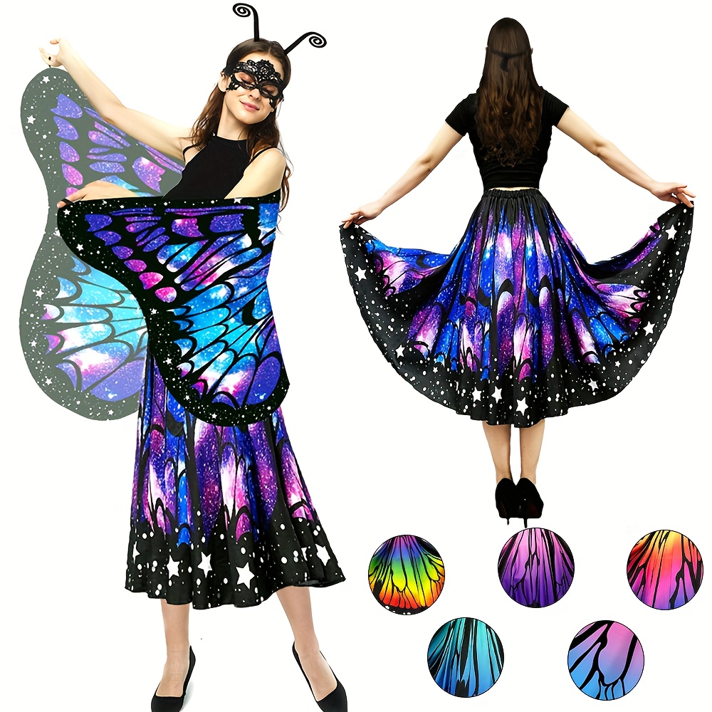 Women'S 4pcs Butterfly Costume Set with Cape, Skirt, Lace Mask And Antenna Headband - Lightweight Halloween Outfit for Christmas Parties, Carnival Parades, Cosplay Events And Masquerade Balls - Perfect Gift for Her - Image 3