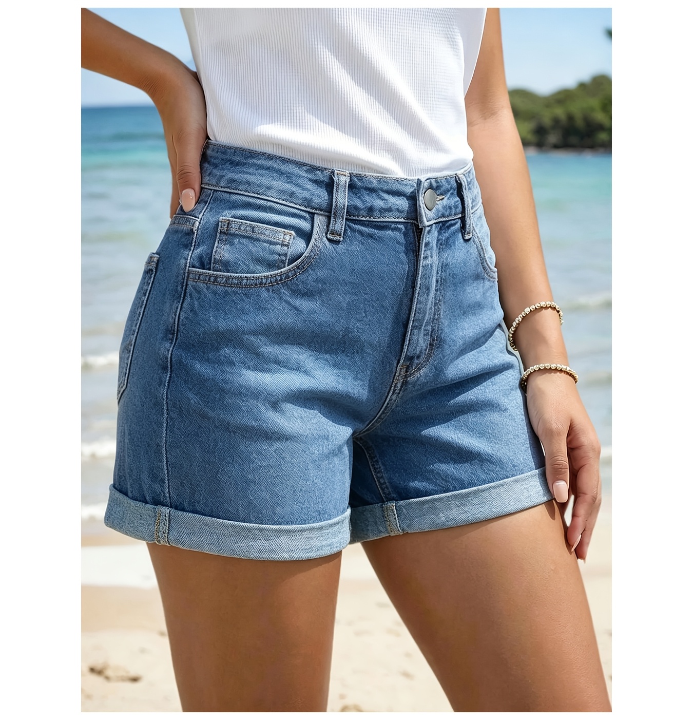Women's 2026 New Fashion Stretchy Loose Short Jeans, High Waisted Tummy Control Jeans, Washed Solid Color Denim Shorts with Pockets, Elegant Ladies' Outfit, Baggy Comfortable Cutting Pantalones, Casual Pants for Work, Travel and Office Wear.