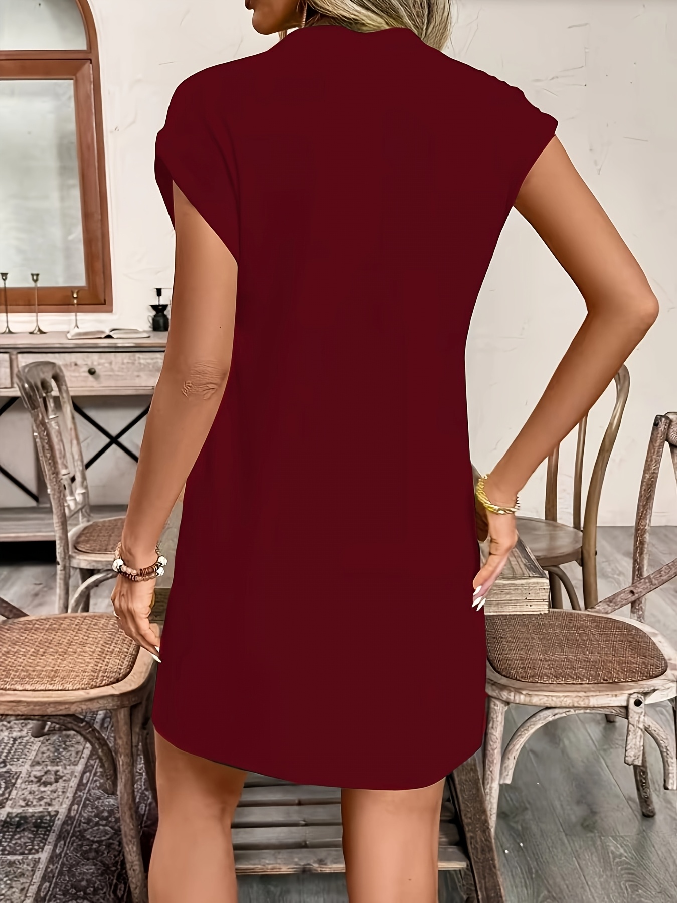 Women's Dress, New Summer Style, V-Neck Short Sleeve Loose Fit Casual Dress, Elegant and, Simple and Generous for Daily Commuting, Vacation Beach Dress, Party Outfit, Comfortable and Breathable, A-Line Cut, European and American Style - Image 7