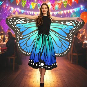 Women'S 4pcs Butterfly Costume Set with Cape, Skirt, Lace Mask And Antenna Headband - Lightweight Halloween Outfit for Christmas Parties, Carnival Parades, Cosplay Events And Masquerade Balls - Perfect Gift for Her