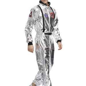 Men'S Silver Astronaut Costume Adult Spaceman Jumpsuit Space Explorer Suit for Halloween Party Role Play