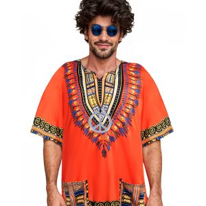 Hippie Clothing Men Women 60S 70S Multicolor T-Shirt 3pcs Set Themed Party Role-Play Outfit, Ethnic Style Print, Men'S Round Neck Design, Halloween Costume, Carnival Costume, Retro Disco Attire