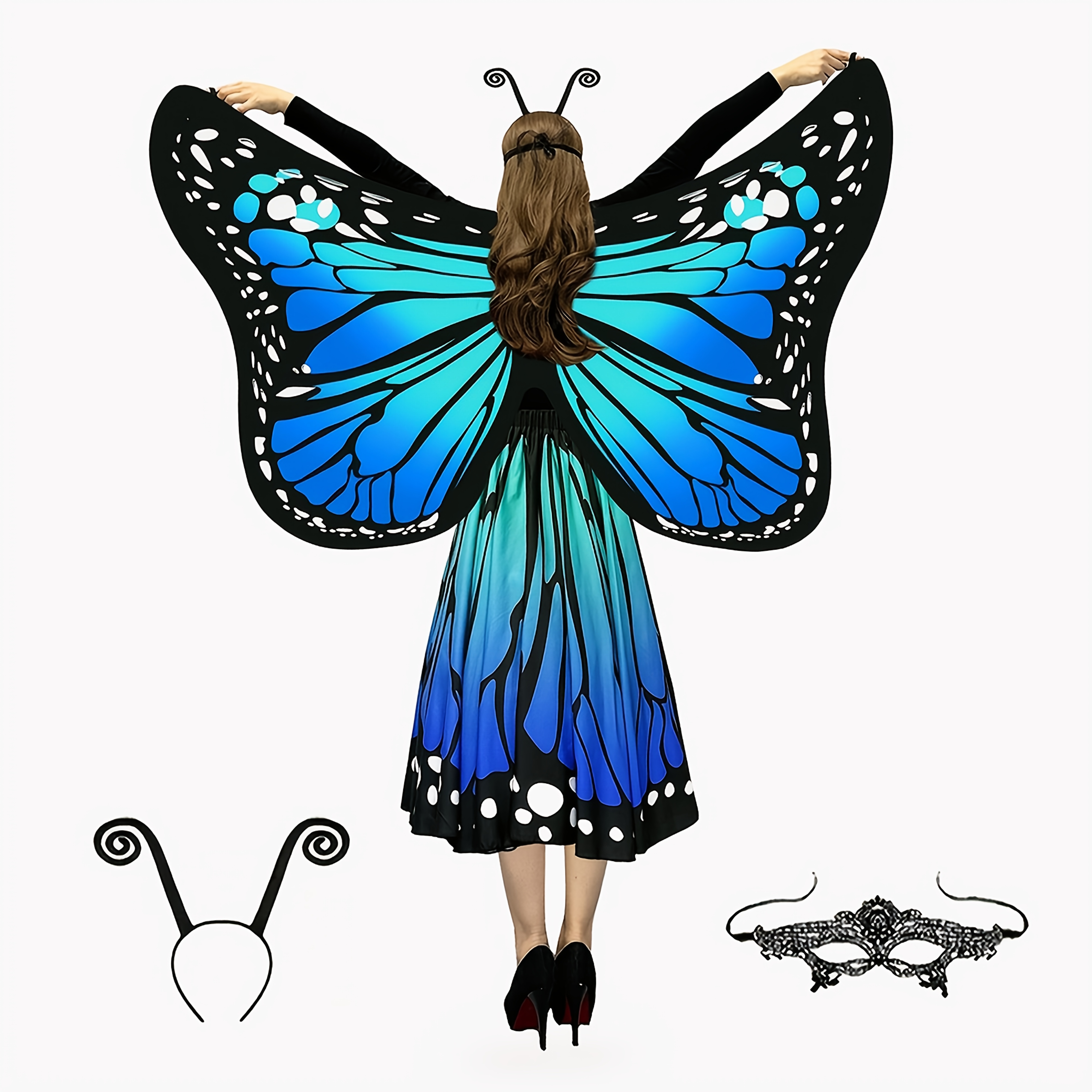 Women'S 4pcs Butterfly Costume Set with Cape, Skirt, Lace Mask And Antenna Headband - Lightweight Halloween Outfit for Christmas Parties, Carnival Parades, Cosplay Events And Masquerade Balls - Perfect Gift for Her - Image 10
