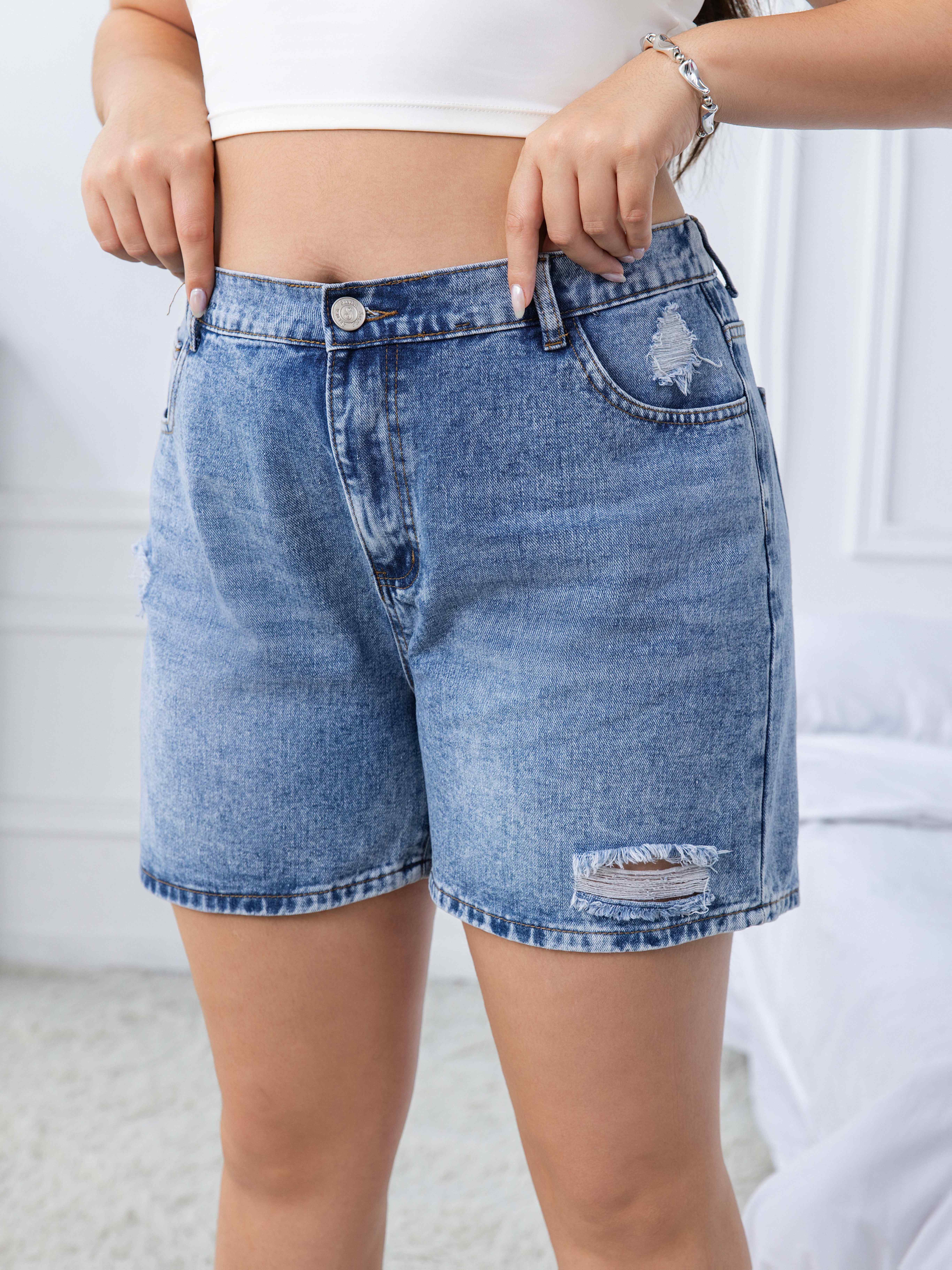 SXY Plus Size Women's Ripped Denim Skinny Fashionable Sexy Shorts