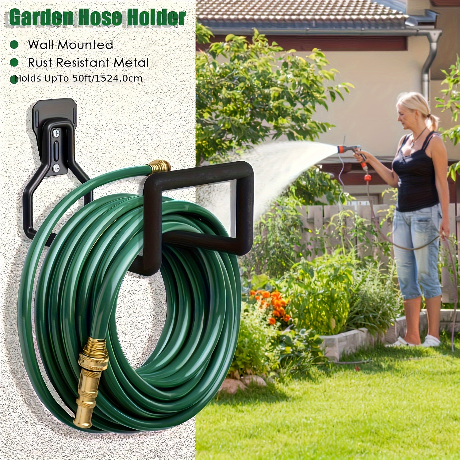 Black Triple-Hole Hose Rack - Heavy-Duty Wall Mounted Storage for Garden/Air Hoses, Rust-Proof Powder-Coated Metal with Mirror Polishing, Garage Space Saver