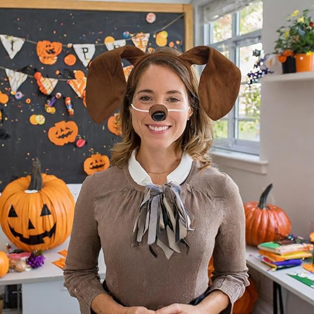 Brown Sausage Dog Costume Set | Includes Ears, Headband, Nose, Tail, Bow, Paw Pads, Gloves | Fiber Material, Stylish Design, Suitable for Carnival and Halloween Dress-Up
