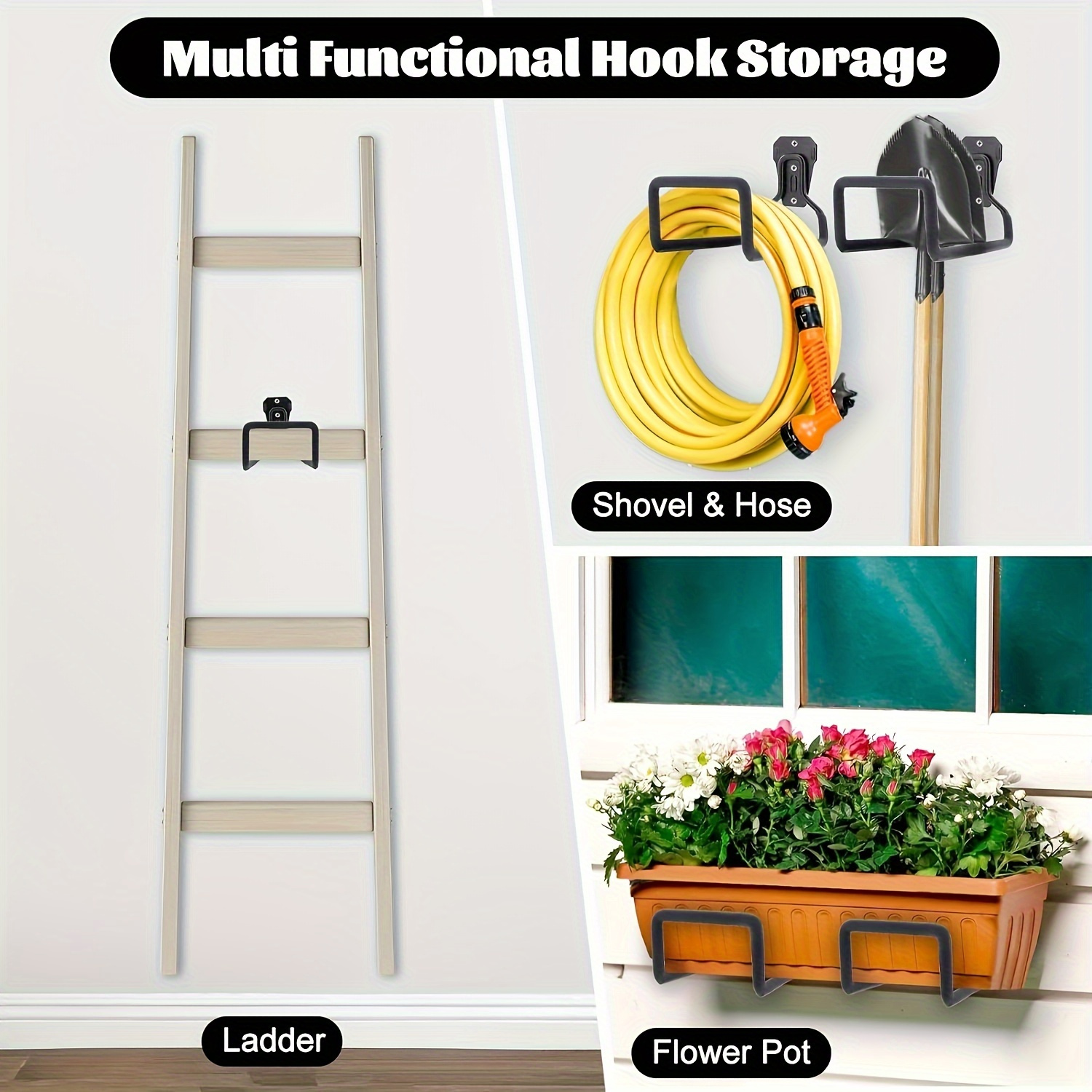 Black Triple-Hole Hose Rack - Heavy-Duty Wall Mounted Storage for Garden/Air Hoses, Rust-Proof Powder-Coated Metal with Mirror Polishing, Garage Space Saver