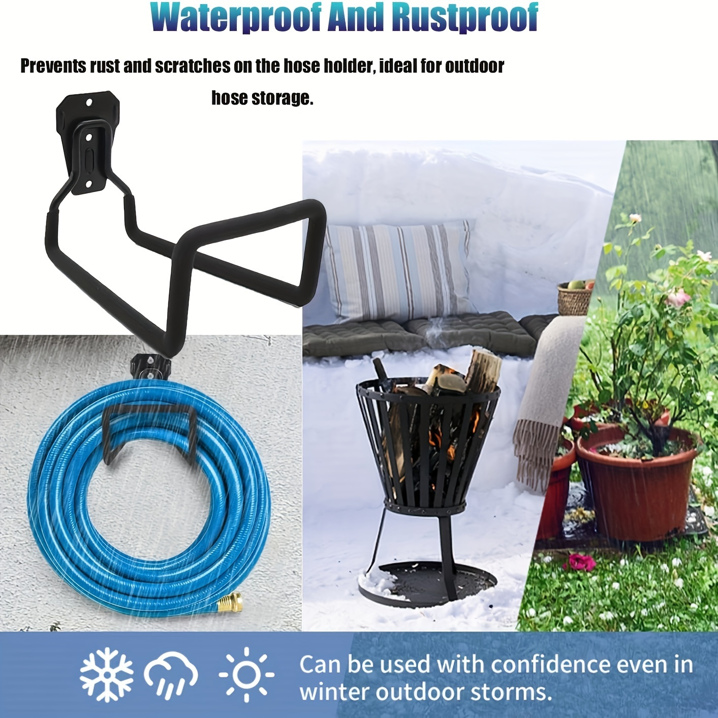 Black Triple-Hole Hose Rack - Heavy-Duty Wall Mounted Storage for Garden/Air Hoses, Rust-Proof Powder-Coated Metal with Mirror Polishing, Garage Space Saver