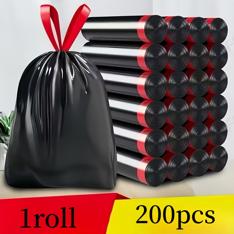 1Roll/200pcs Thickened Leak-Proof Drawstring Black Trash Bags, Suitable for Home, Office, Kitchen, Bathroom, Outdoor, Commercial Use - Compatible with Trash Cans And Bins, Kitchen Waste Disposal, Safe Drawstring Closure - Image 6