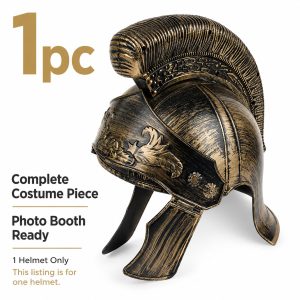 A Medieval Roman Gladiator Costume with an Antiqued Gilt-bronze Spartan Warrior Headdress, a Halloween Renaissance Cosplay Photo Booth Prop