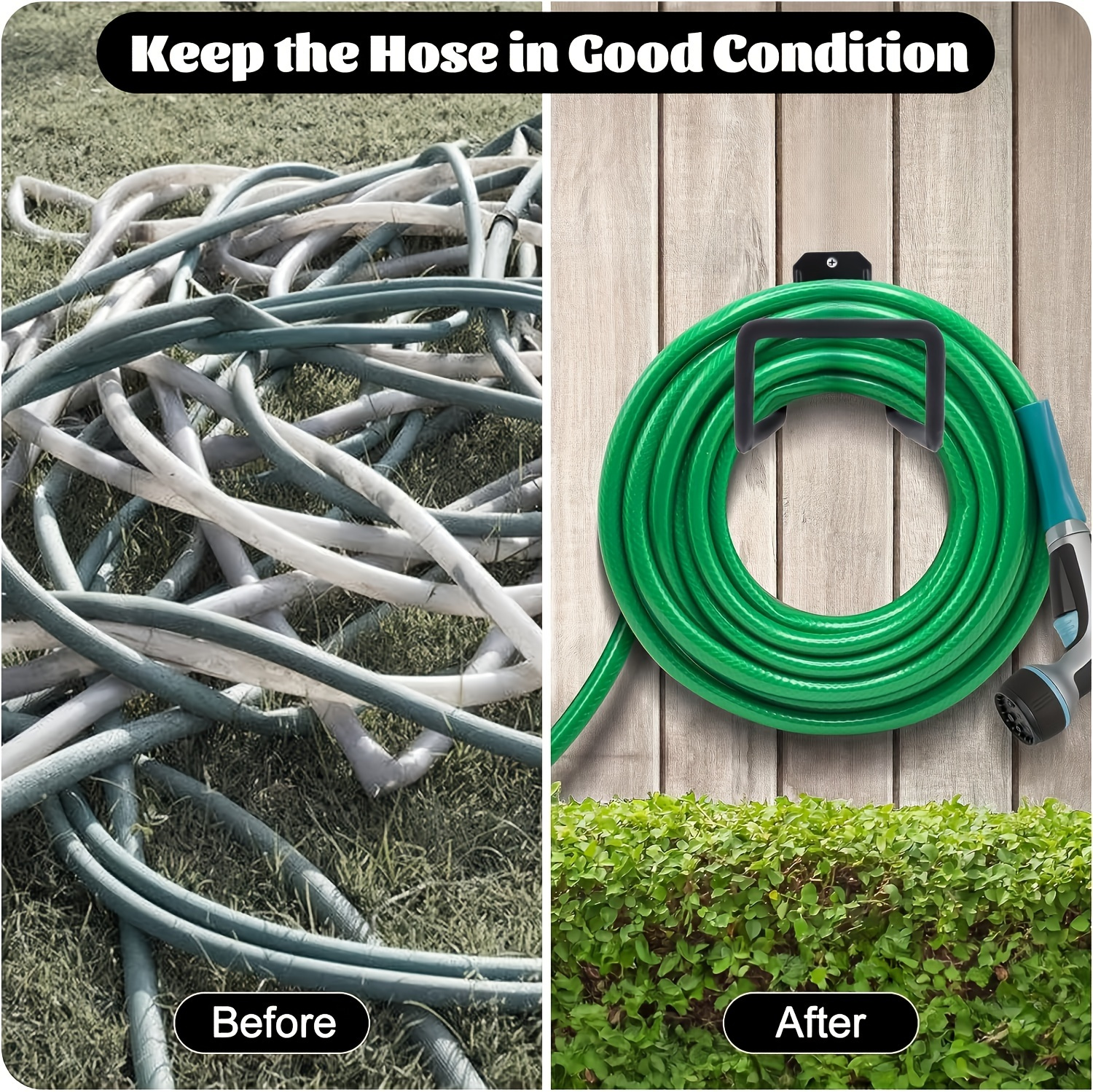 Black Triple-Hole Hose Rack - Heavy-Duty Wall Mounted Storage for Garden/Air Hoses, Rust-Proof Powder-Coated Metal with Mirror Polishing, Garage Space Saver