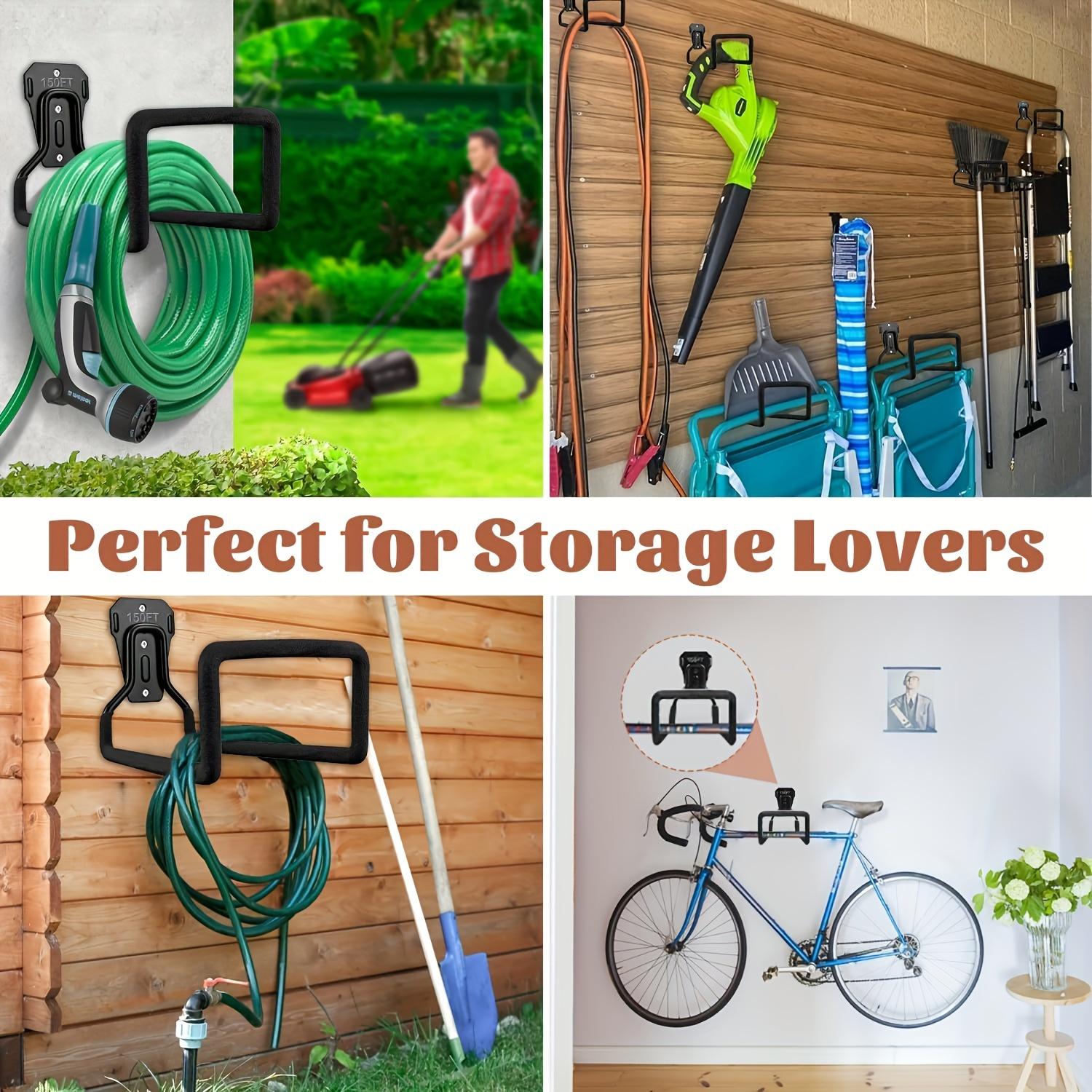 Black Triple-Hole Hose Rack - Heavy-Duty Wall Mounted Storage for Garden/Air Hoses, Rust-Proof Powder-Coated Metal with Mirror Polishing, Garage Space Saver