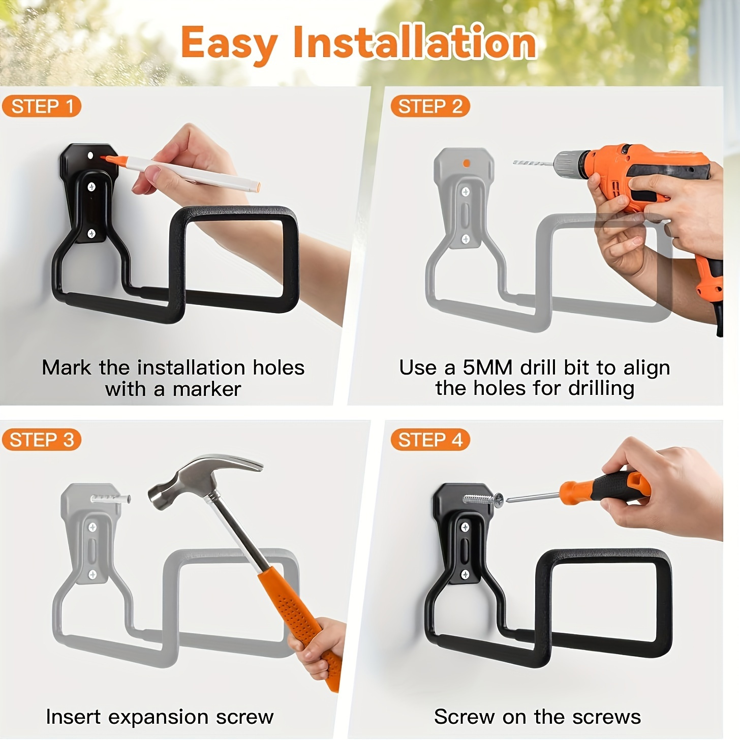 Black Triple-Hole Hose Rack - Heavy-Duty Wall Mounted Storage for Garden/Air Hoses, Rust-Proof Powder-Coated Metal with Mirror Polishing, Garage Space Saver
