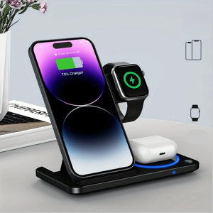 3 in 1 Foldable Wireless Charger, Fast Wireless Charging Station Stand Dock for Iphone 17/16/15/14/13/12/11/ Pro/Max/Mini/8/Plus/ X/XR/XS/X/SE, for Iwatch Ultra2/Ultra/9/8/7/6/ 5/4/3/2/1/SE, for Airpods 3/2/Pro2/Pro