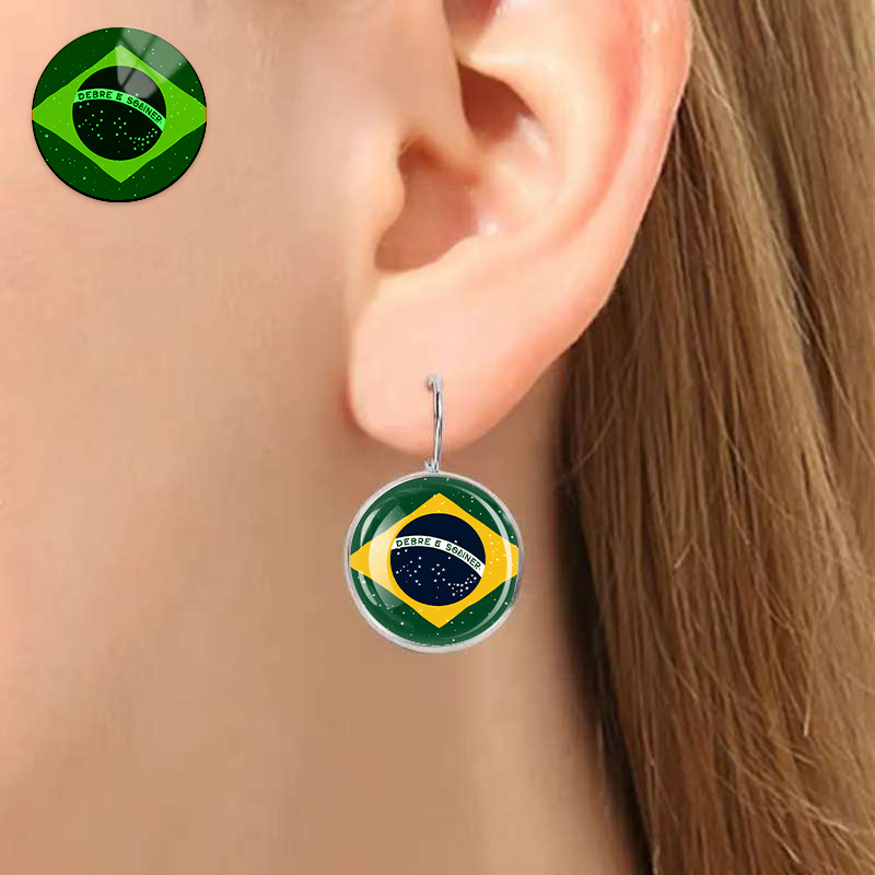 Brazilian Flag Earrings, Fluorescent and Luminous Styles, Alloy Material with Glass Inlay, Fashionable Gift for Women, Daily Wear Accessories