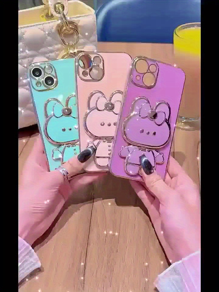Phone Case - New Fashionable Phone Case Suitable for Iphone 11 12 13 14 15 16 16Pro 15Pro Max 16Plus Phone Case, Rabbit 3D Stand Ultra-Thin Electroplated Soft Phone Case Protective Case with Hand Chain - Image 14