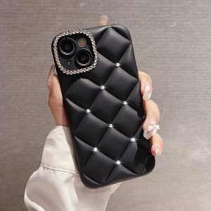 Phone Case: Black Diamond-Patterned Rhinestone Premium Minimalist Frosted Phone Case, Soft Case Suitable for iPhone 17 Pro Max/17 Pro/17 Air/17/16 Pro Max/16/16 Pro/16 Plus/15/15 Pro Max/15 Pro/15 Plus/11/12/13/14 Pro Max/11 Pro/11 Pro Max/12 Pro/12