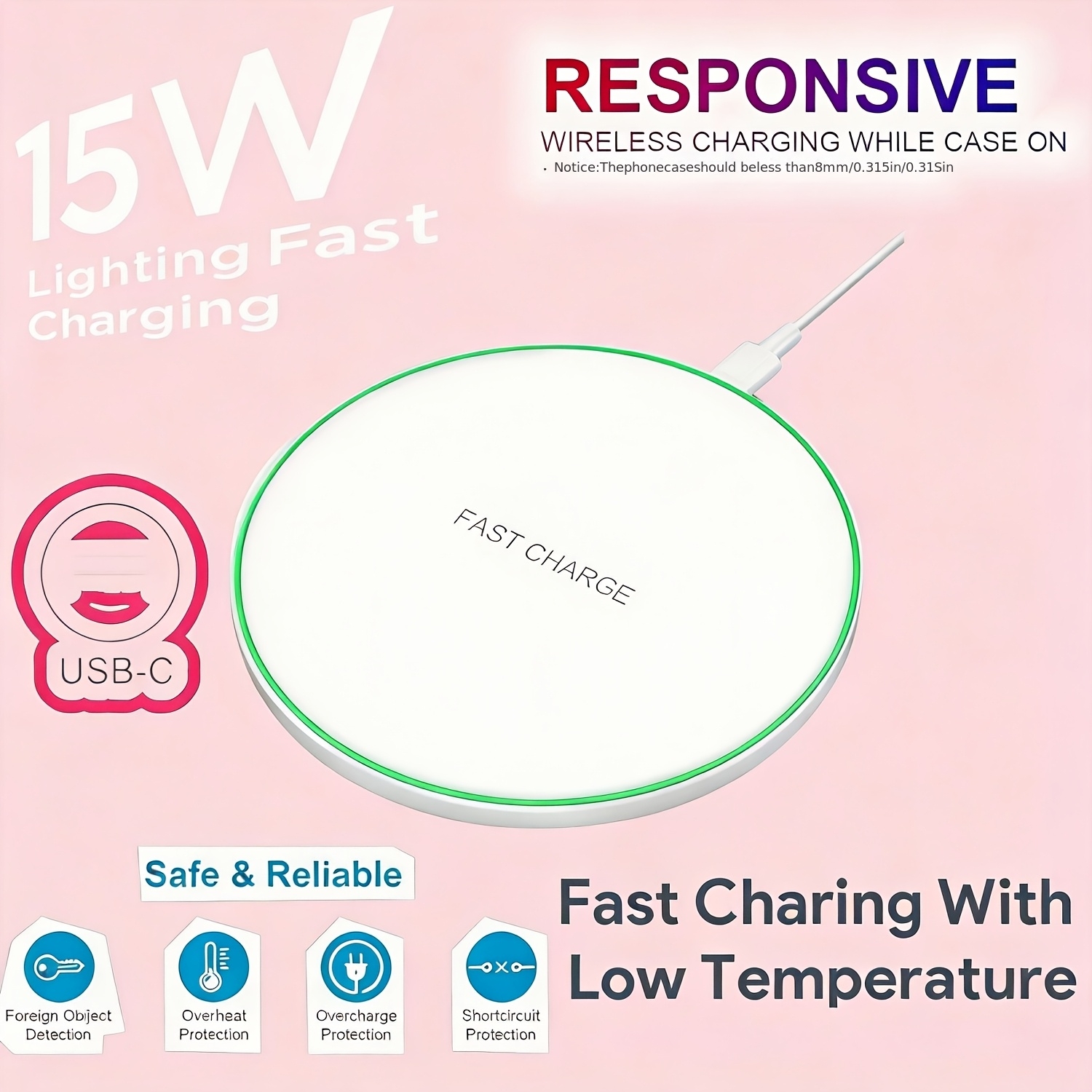 15W Wireless Charger, Suitable for Iphone 17 16 15 14 13 12 11 Pro Max, Other Phones, Inductive Wireless Charging Board, USB Type-C, Very Suitable for Office, Home, Travel, Black And White, Exquisite And Compact, Round And Lightweight Design - Image 6