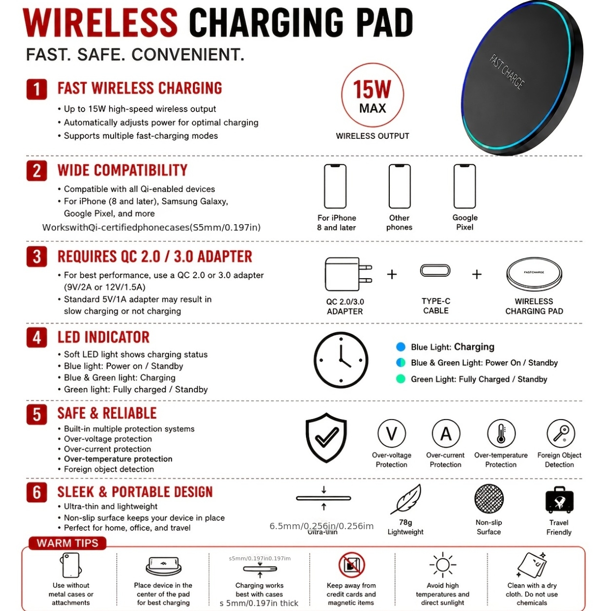 15W Wireless Charger, Suitable for Iphone 17 16 15 14 13 12 11 Pro Max, Other Phones, Inductive Wireless Charging Board, USB Type-C, Very Suitable for Office, Home, Travel, Black And White, Exquisite And Compact, Round And Lightweight Design - Image 4