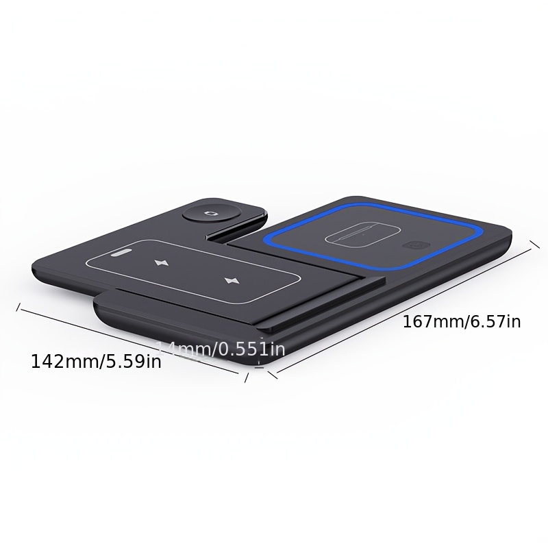 15W Foldable 3-in-1 Wireless Charging Station, Multi-Device Charging Stand for Phones, Smart Watches, and Wireless Earbuds, Portable Desktop Fast Charging Base. Compatible with iPhone 17/16/15/14/13/12/11 Series, Apple Watch Series 2-9/SE/Ultra